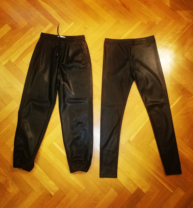 Детски черни панталони от изкуствена кожа