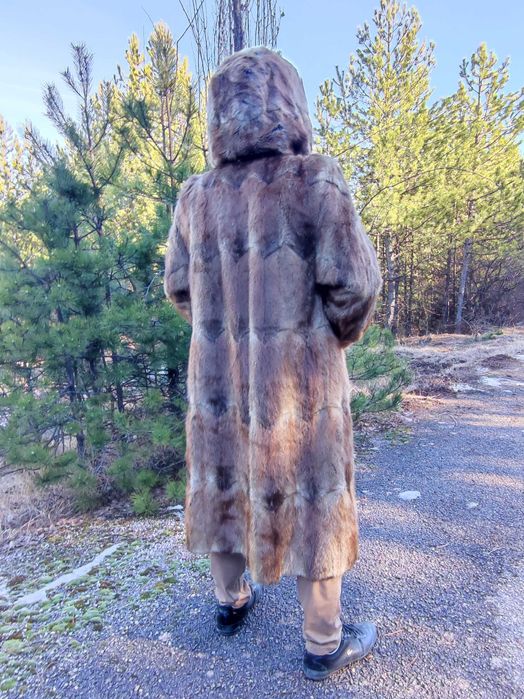 Дълго кожено палто с качулка УНИСЕКС размер М/L