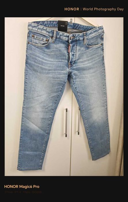 Dsquared2 Slim Jeans Dean Dan Caten – Albastru cu patch iconic