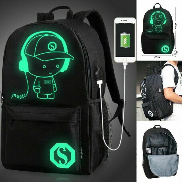 Rucsac fluorescent lumineaza seara! Incarcare USB. 48x29x17cm. Nou!