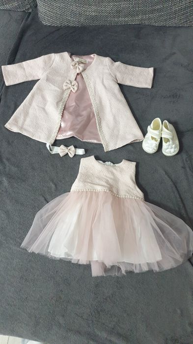 Rochita botez/ocazie pentru bebelusi cu sacou, botosei si fundiță. 3-6