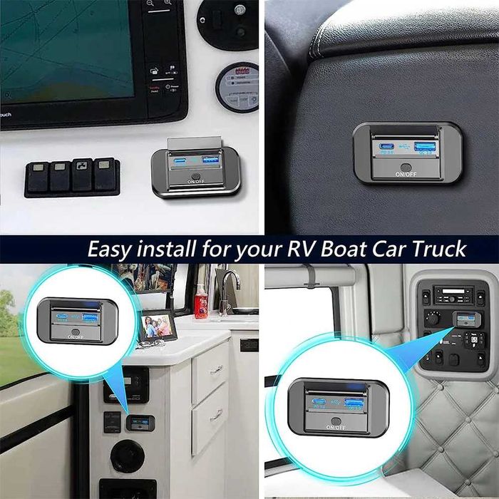 Панел за вграждане с 1 бутон ON/OFF с Type-C и USB входове