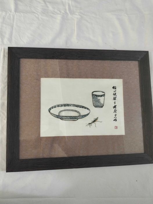 Tablou înrămat stil chinezesc - Reproducere Qi Baishi (Plante și Insecte)