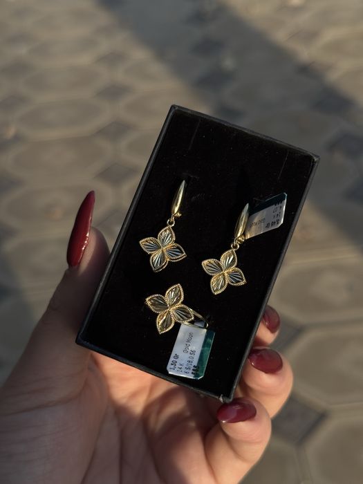 Золото Комплект серьги кольцо