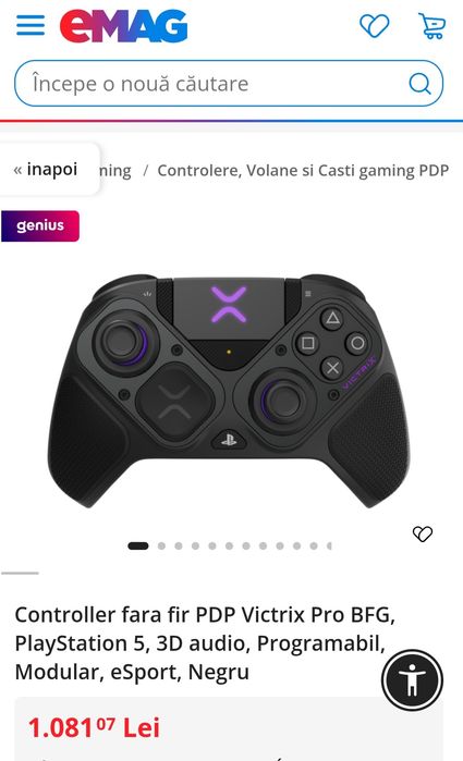 Controller fara fir PDP Victrix Pro BFG, PlayStation 5, 3D audio, Programabil, Modular, eSport, Negru, SIGILAT
