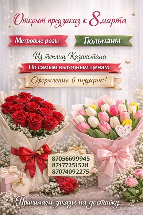 Цветы розы 90 см тюльпаны