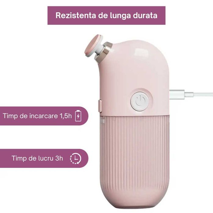 Pila Electrică Portabilă pentru Unghii, 7 Capete de Pilire, 2 Viteze