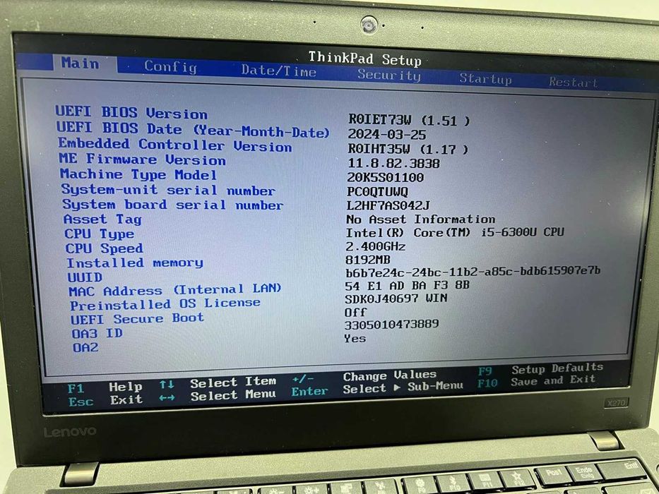 Laptop SH Lenovo Thinkpad X270 i5-6300U SSD 240GB