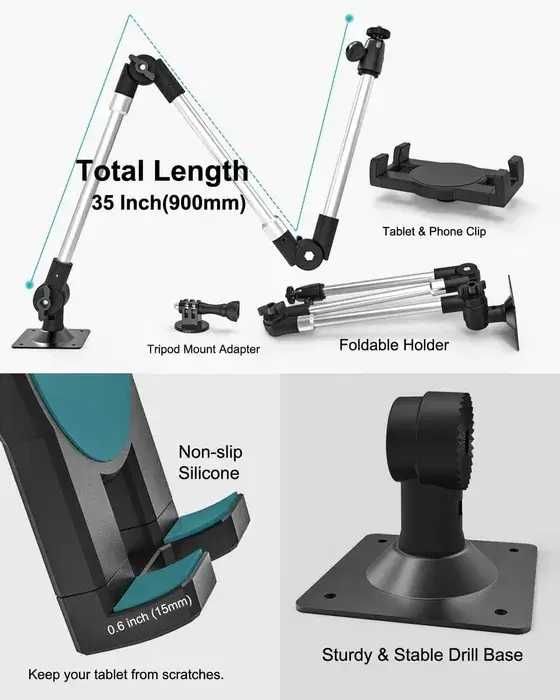 Suport de Perete pentru Tabletă Woleyi – Braț Lung, Pliabil, Metalic