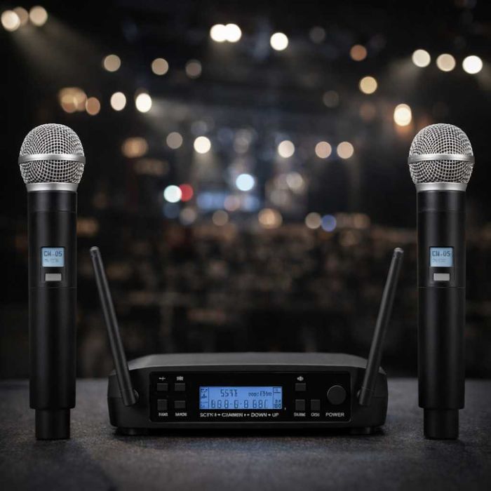 Комплект 2 броя безжични микрофони и UHF приемник с дисплей GLXD4