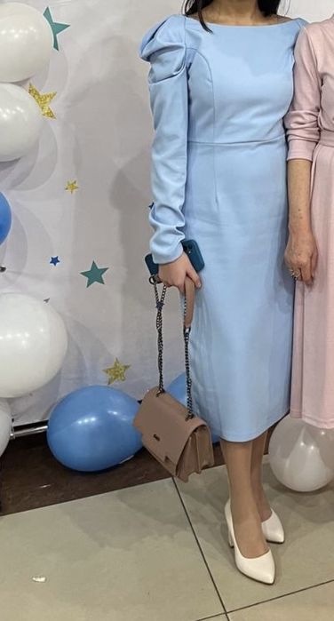 Вечернее платье миди, небесно-голубое, S размер