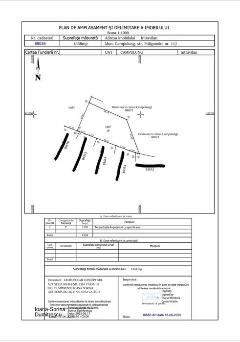 ANUNȚ DE VÂNZARE  - Teren intravilan  Câmpulung /Arges