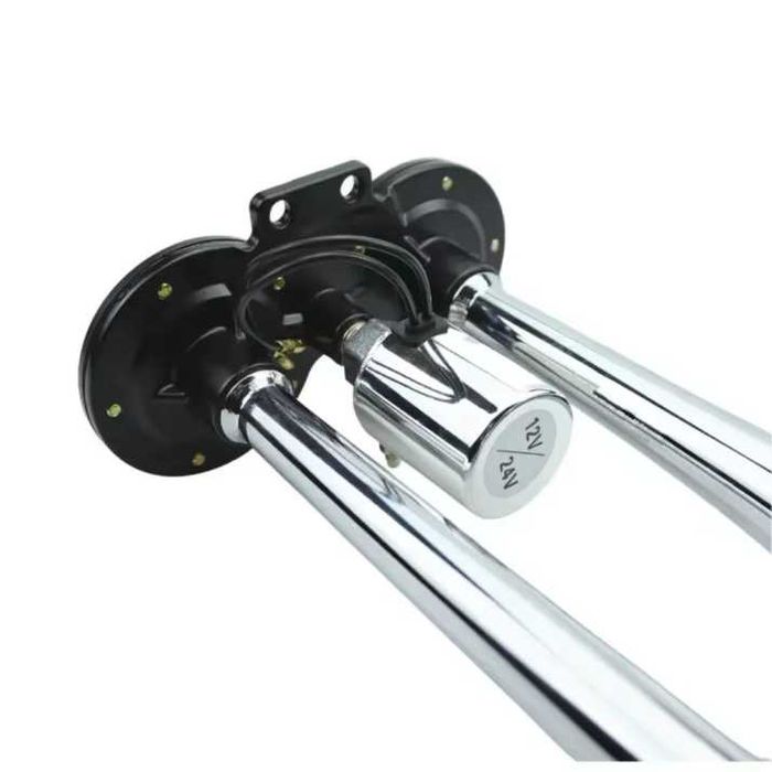 Двоен въздушен клаксон с жълта LED светлина 300 dB – 12V/24V