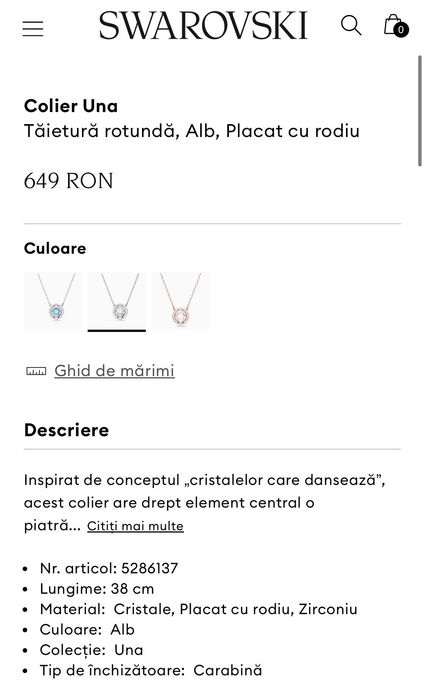 Colier Swarovski Una