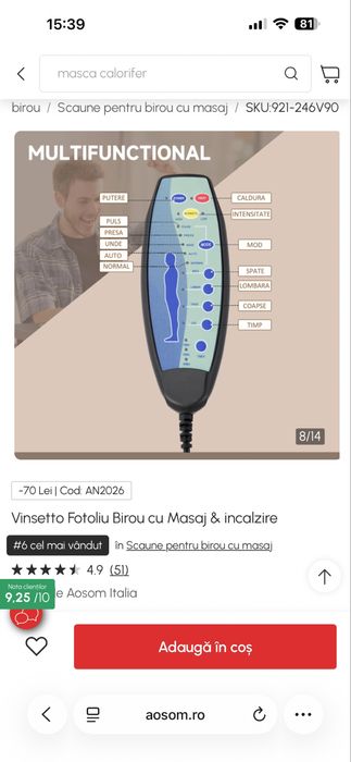 Vand scaun birou cu masaj si incalzire din piele