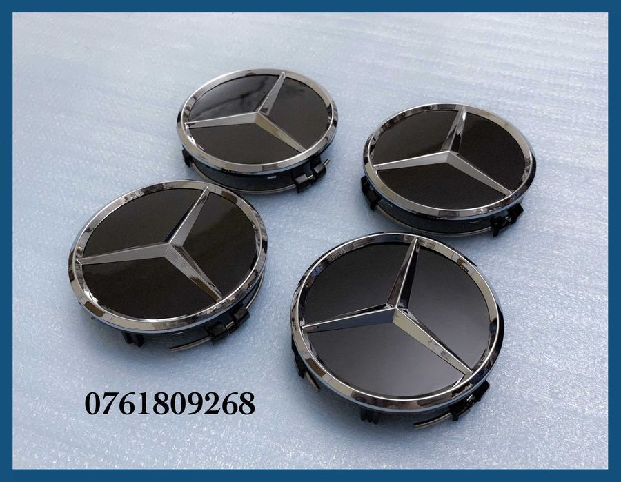 Set 4 capace negre 75mm jante aliaj Mercedes Benz