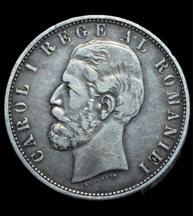 Moneda 5 lei 1881 , REGE G ingust, Carol I