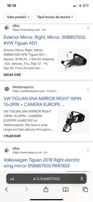 Oglinda dreapta Vw Tiguan 5 Na an 2018