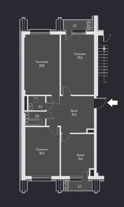 ЖК "Манхэттен". 3-комнатная, 93 м². Дархан, парк Тельман