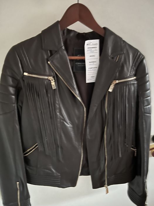 Geaca biker crop noua, stil Manokhi,  piele naturala