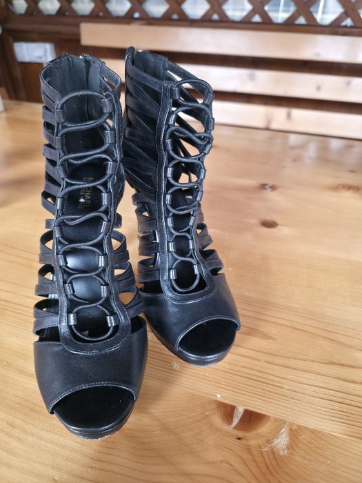 Sandale negre piele Michael Kors toc înalt, mărimea 38.5