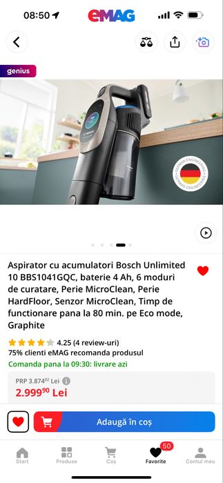 Aspirator Bosch unlimited 10 cu acumulatori Graphite