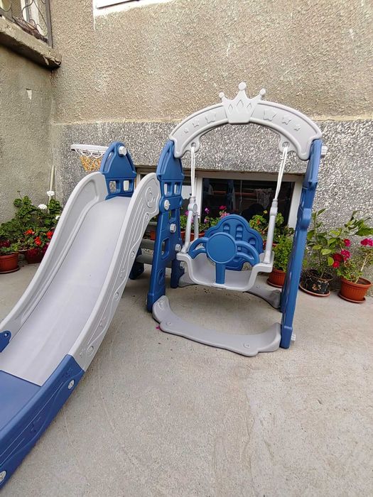 Детска Пързалка 4 в 1 -Люлка, стълба, Баскетболен кош