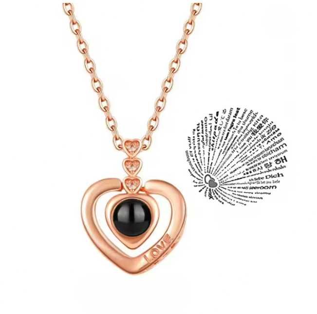 Colier cu pandantiv special cu proiecție „I Love You” în 100 de limbi.