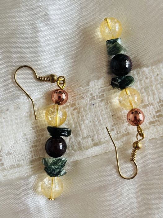 Обеци с цитрин и др. естест. камъни. Подарък розов комплет бижутерска