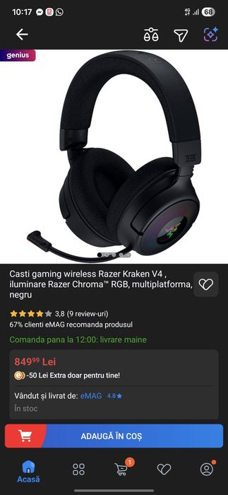 Câsti Bluetotth Razer Kraken V4