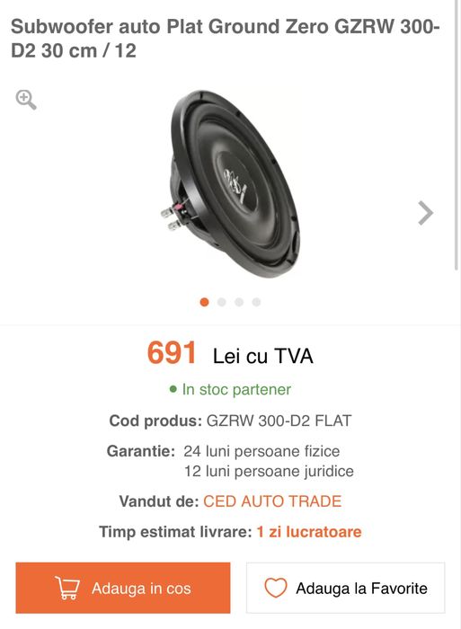 Subwoofer auto Plat Ground Zero GZRW