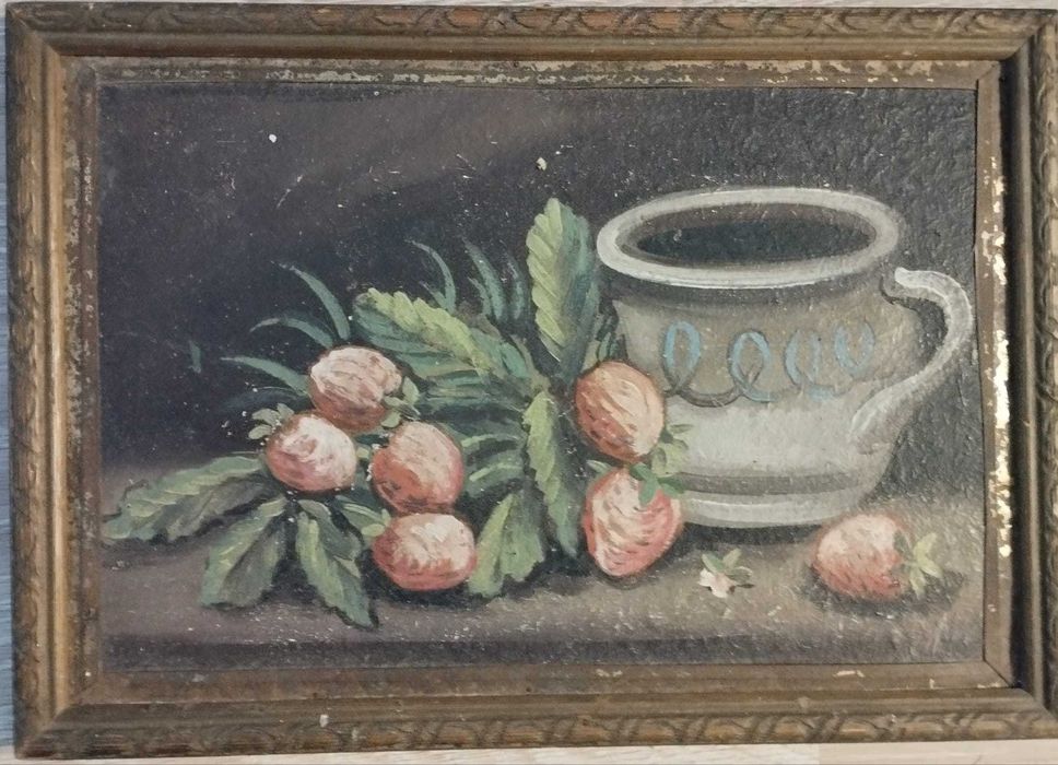 Tablou pictură veche, natura statică, ulei pe pânză