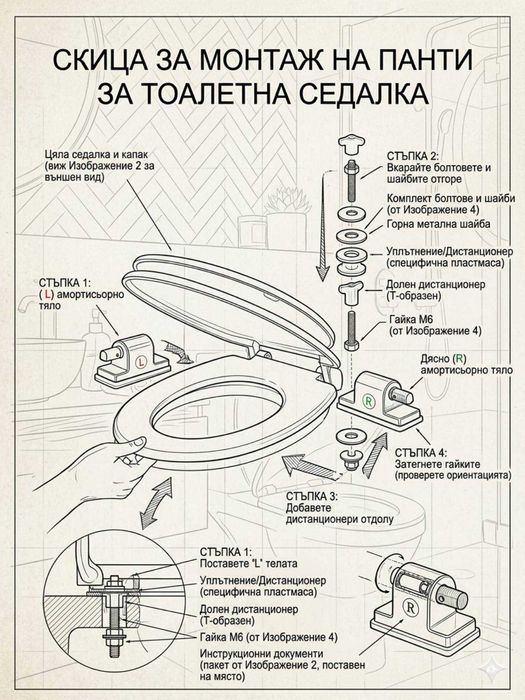 НОВИ! Седалка за тоалетна чиния с плавно затваряне сива