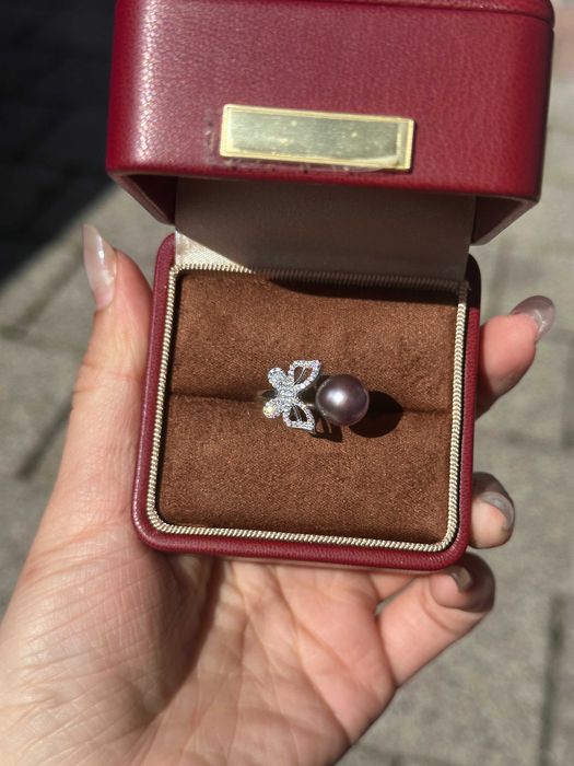 Inel din argint 925 cu barocǎ perlă naturală mov, reglabil