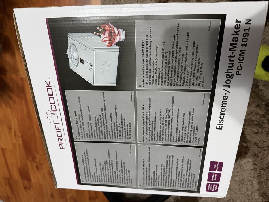 Masina de inghetata cu compresor 2in1, ProfiCook, 1.5 litri, inox.