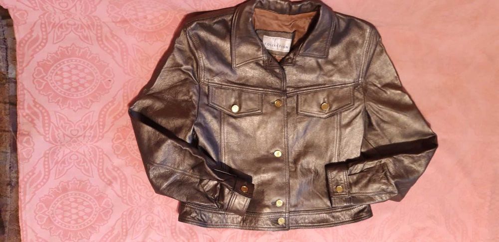 Geaca de piele maro sidefat, pentru dama