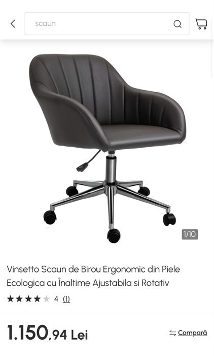 Vinsetto Scaun de Birou Ergonomic din Piele Ecologica