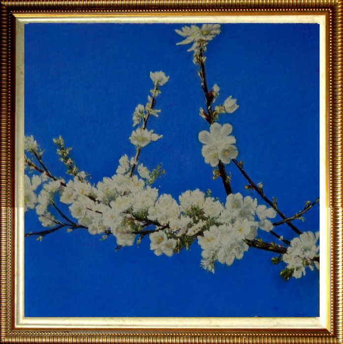 Клон на цъфтяща череша. 2026. Картон. Пастел. 60x60 см.