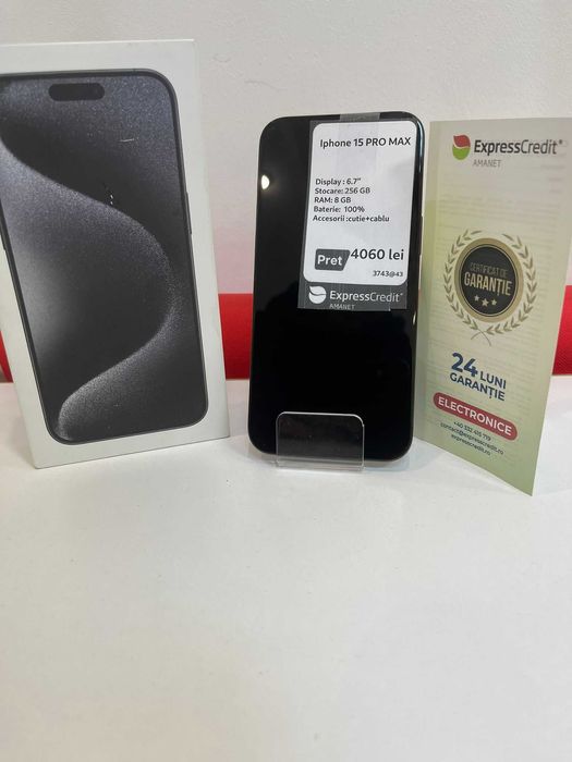 (Ag43) Iphone 15 Pro Max 256GB 100% B3743 2 Ani Garantie!