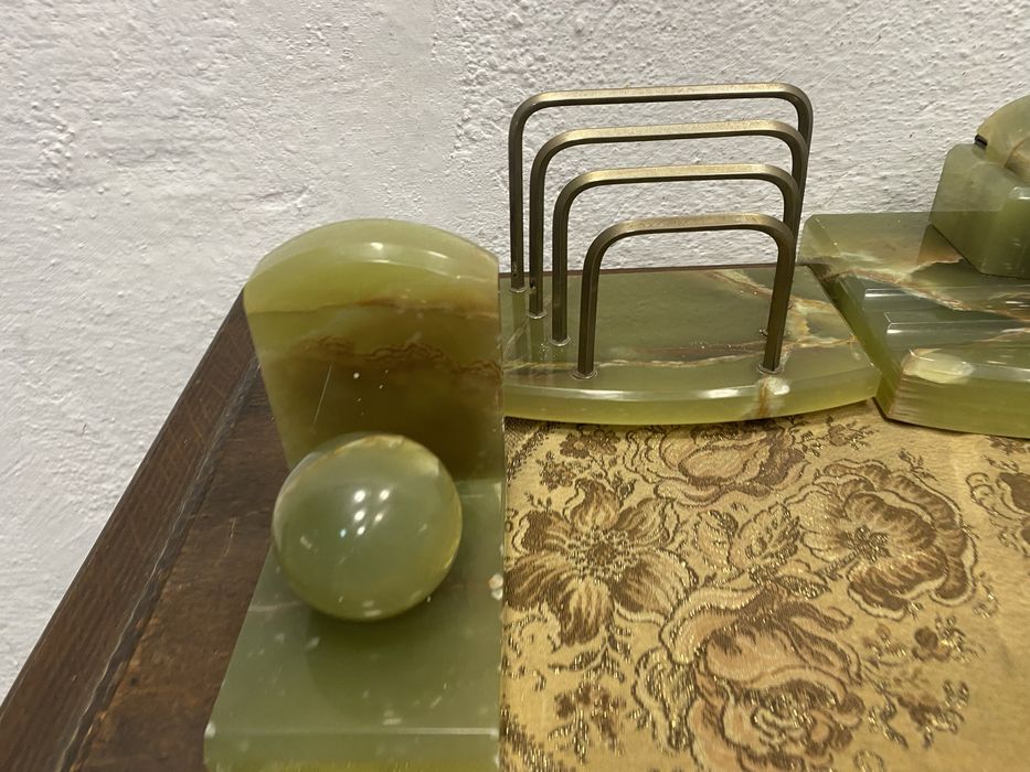 Винтидж италиански комплект от оникс стопери за книги с мастилница