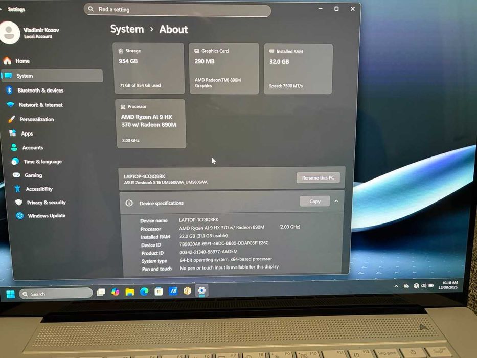 Laptop / Zenbook S16 / OLED / Ryzen Ai 9 HA / 32+1 Tb