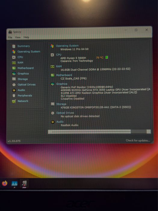 Laptop gaming Acer Nitro 5, AMD Ryzen 5 5600h, RTX 3050, 16GB RAM