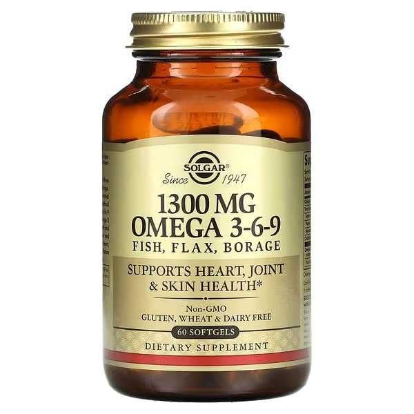 Solgar, Омега 3-6-9, 1300 мг, 60 капсул   omega 3-6-9