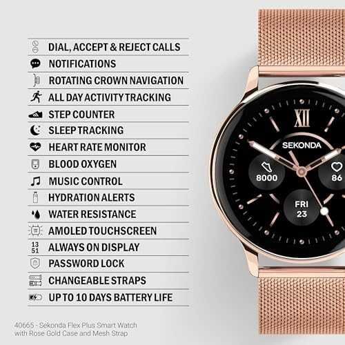 Нов Смарт часовник Sekonda Flex Plus 42мм Розово Злато I68 iOS Android