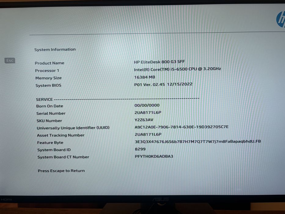 Calculator Hp 800 G3 SFF ; Intel i5-6500 , Licenta windows