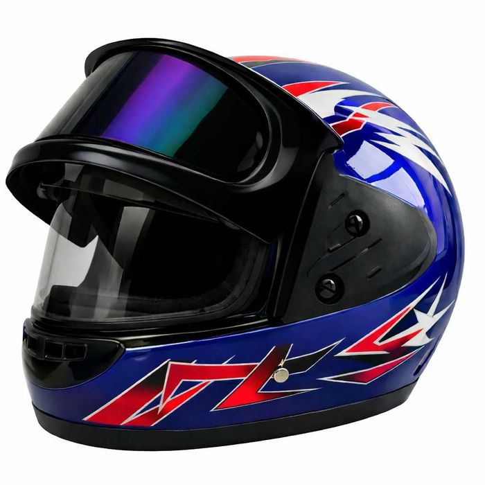 Casca Moto/Scuter/ATV, viziera dubla, marime universala, Albastru