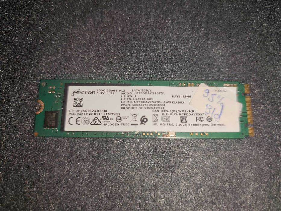 SSD Micron 1300 256GB M.2 SATA – 95% Health – Testat