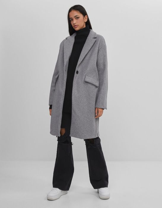 Дамско сиво палто Bershka