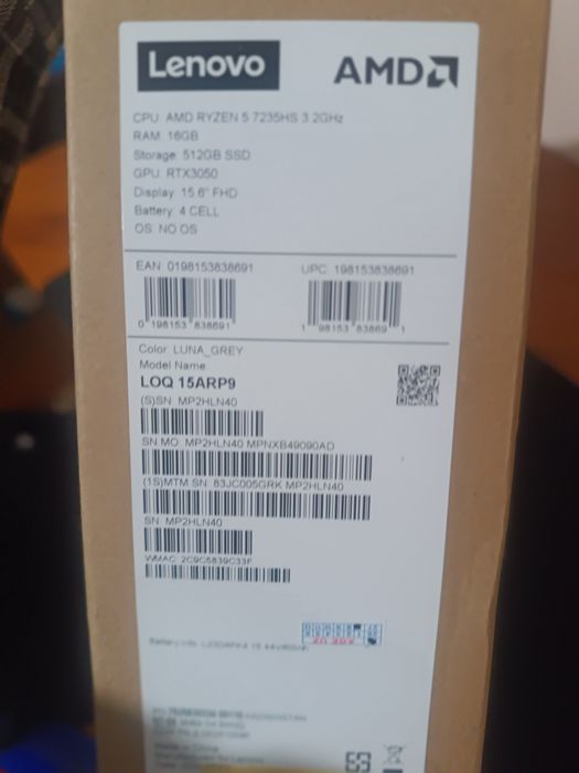 LenovoLOQ15 RTX3050 6gb DDR5 16 gb