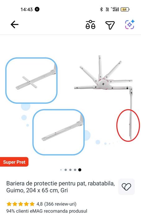 Vand set bariere de protectie rabatabile pentru pat, marca Guimo
